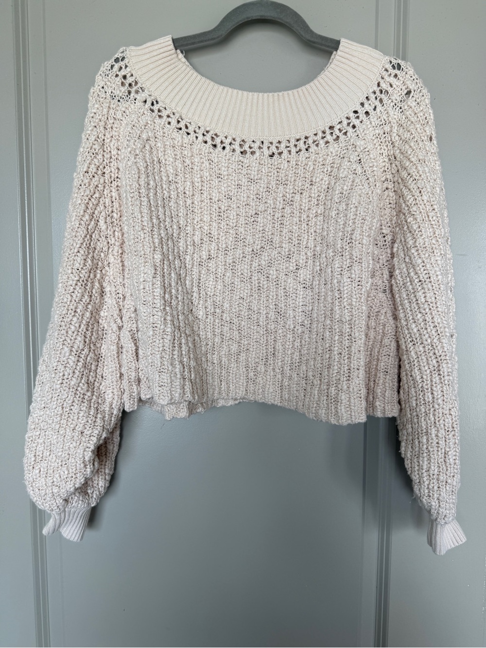 FREE PEOPLE Pandora’s Sweater Chunky Ivory Knit Cotton Cropped Oversized Top S - Picture 2 of 6